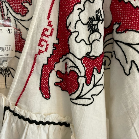 Free People White Boho Blouse with Red Embroidery - Picture 6 of 7